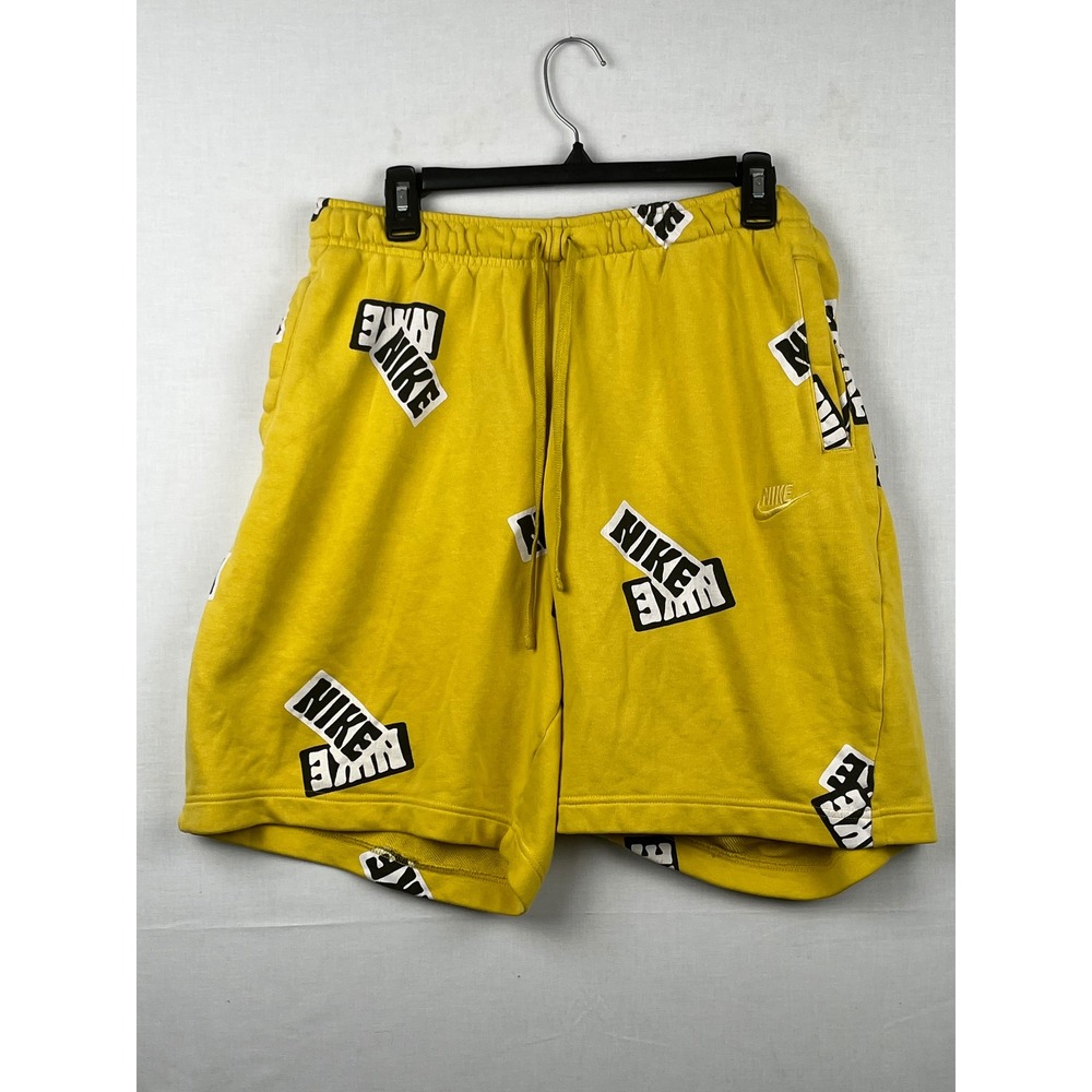 Nike Shorts Graphic Logo Print Yellow French Terry Mens Size Medium 1814